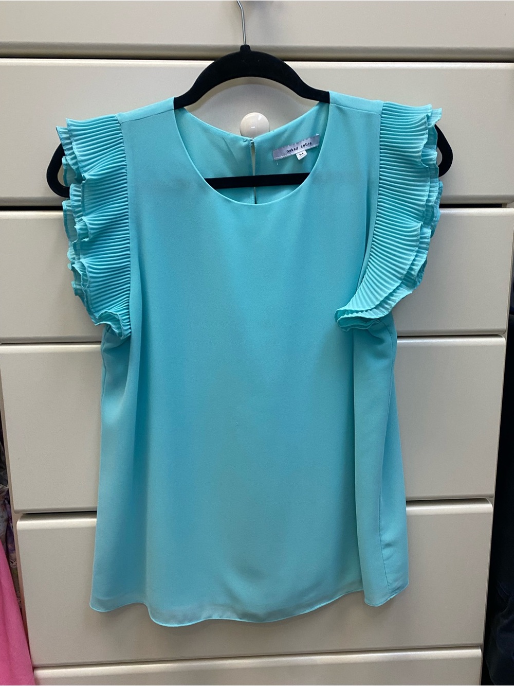 Naked Zebra Aqua Pleated Flutter Sleeve Blouse